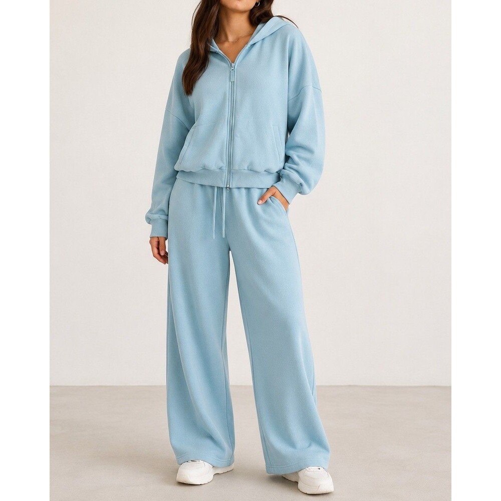 BLogilates Women’s Light Blue 2 Piece Lounge Set Zip Hoodie Small Wide Leg Sweat